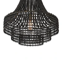 Hello Honey® 23.4" Black Metal, Rattan & Wood Bead Chandelier