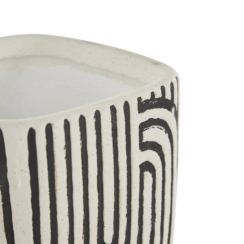 Black Geometric Linear Arch Pattern Ceramic Planter Set