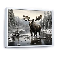 Designart "Brown White Moose Winter Majesty" Animals Wall Decor