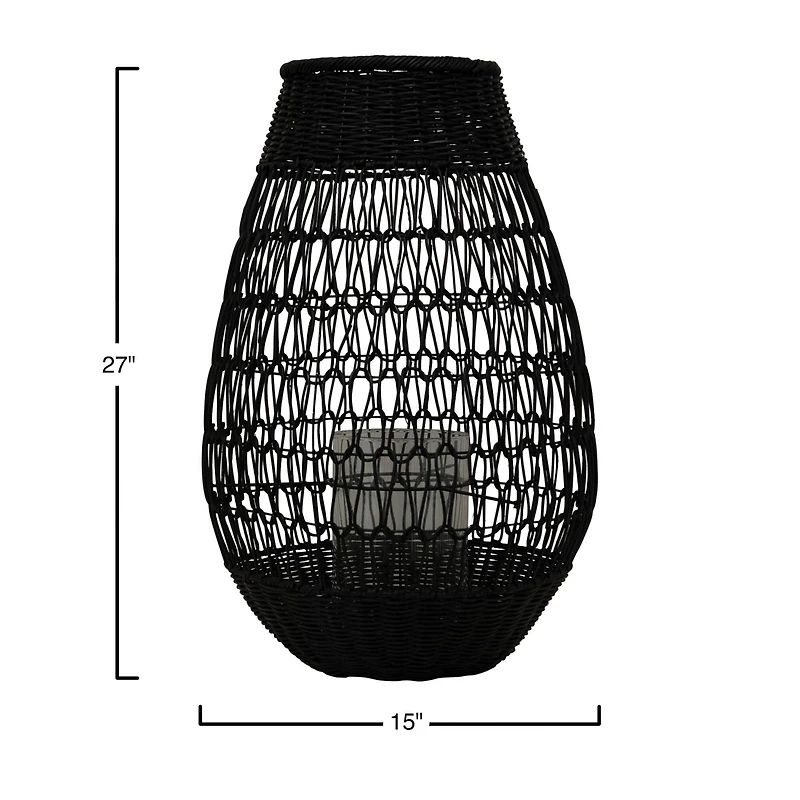 Hello Honey® Black Rattan Lantern with Glass Insert