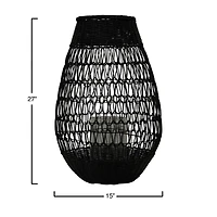 Hello Honey® Black Rattan Lantern with Glass Insert