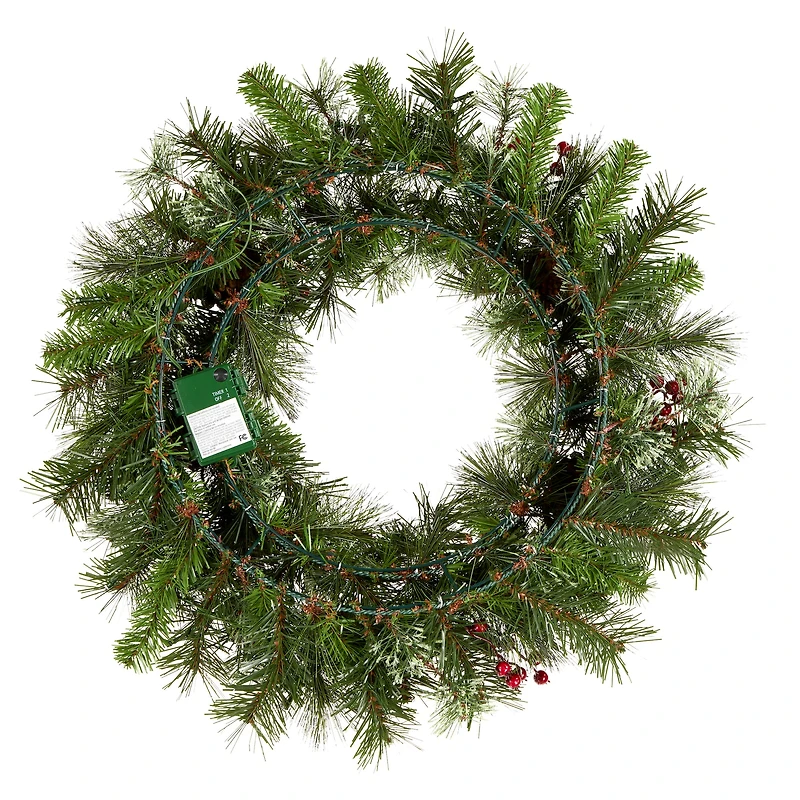 24" Iced Berry Warm White LED Pre-Lit Pine Wreath
