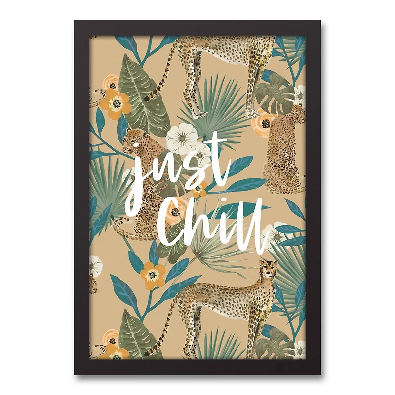Just Chill Tropical Cheetah Black Framed Canvas Art