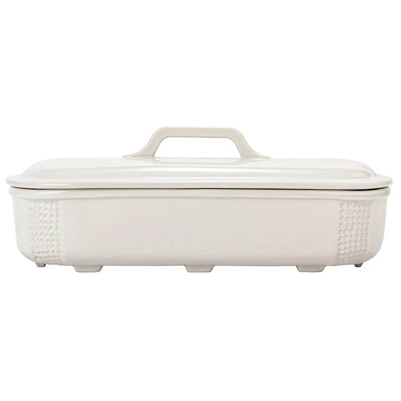 Hello Honey® 15.5" Matte White Oval 2qt. Debossed Stoneware Baking Dish with Lid