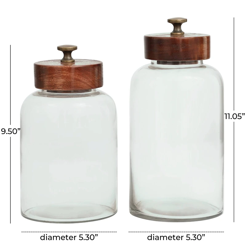 Clear Glass Canisters with Brown Removable Lids Set
