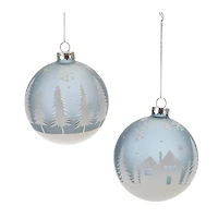 4" Frosted Forest & Village Glass Ball Ornament Set