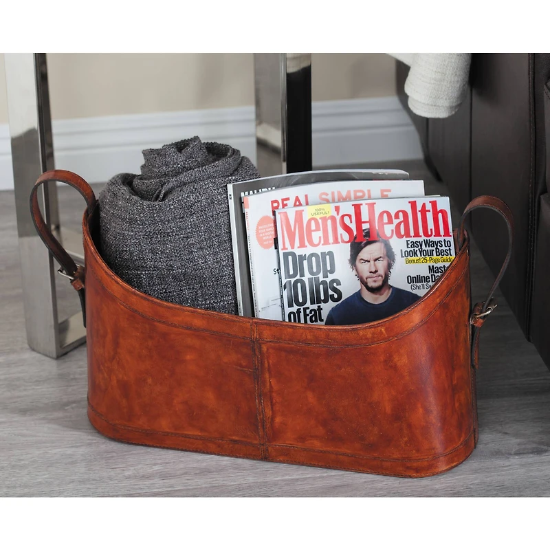 21" Brown Leather Rustic Magazine Holder