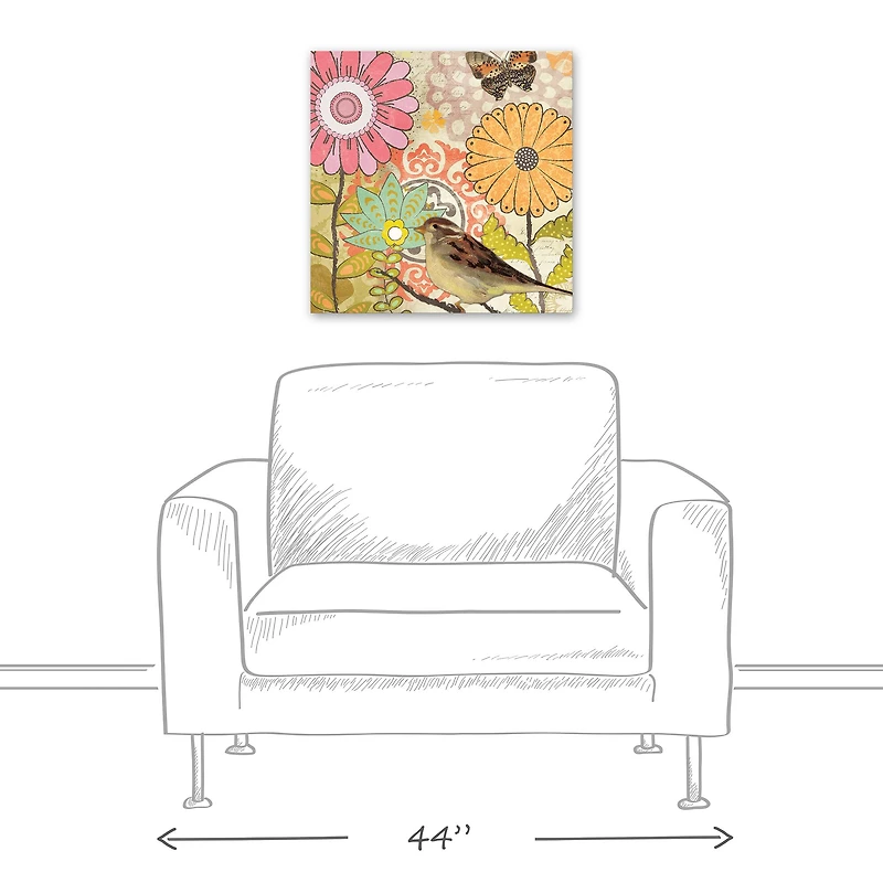 Flower Medallions With Bird 20" x 20" Canvas Wall Art