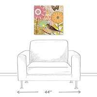 Flower Medallions With Bird 20" x 20" Canvas Wall Art