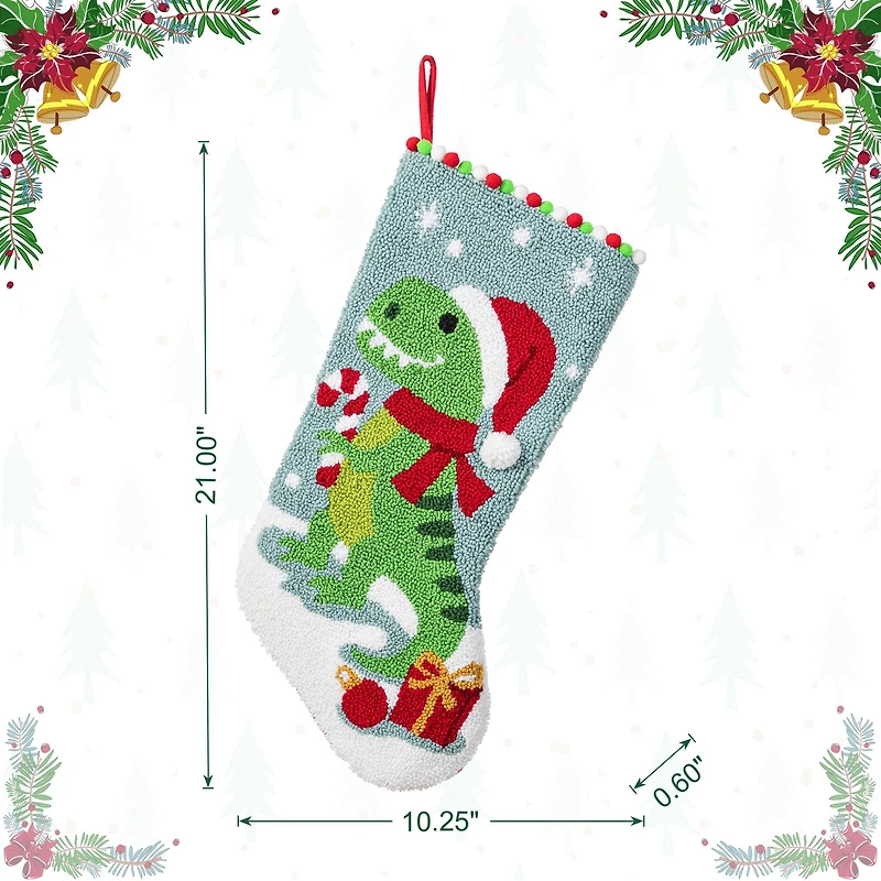 Glitzhome® 21"L Hooked Christmas Dinosaur Stocking