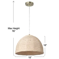 Hello Honey® Calypso Natural Metal & Handwoven Wicker Dome Ceiling Light