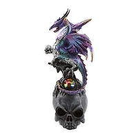 10" Mystical Dragon Atop A Black Skull Figurine