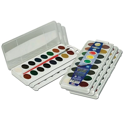 Prang® Semi-Moist Washable Watercolor Set with Brush, 6 Sets of 16