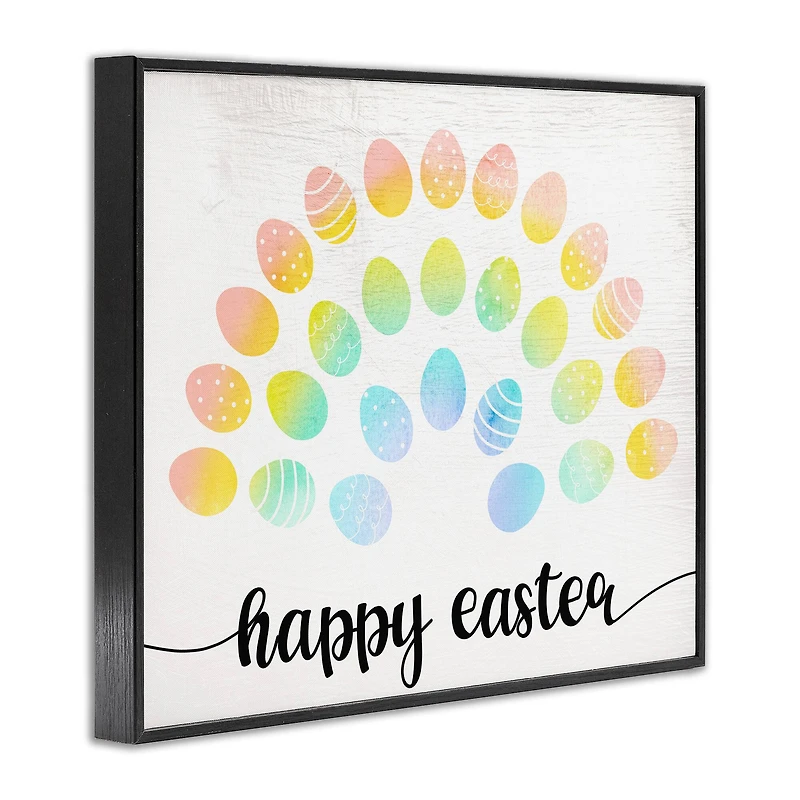Stupell Industries Happy Easter Phrase Patterned Egg Rainbow Framed Giclee Art