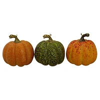 4" Orange & Green Artificial Fall Harvest Pumpkin Set