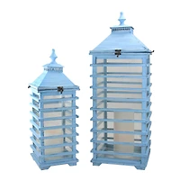 L'Eau de Fleur Distressed Fir Wood Candle Lantern Set