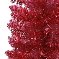 6ft. Pre-Lit Red Tinsel Artificial Tree, Clear Lights