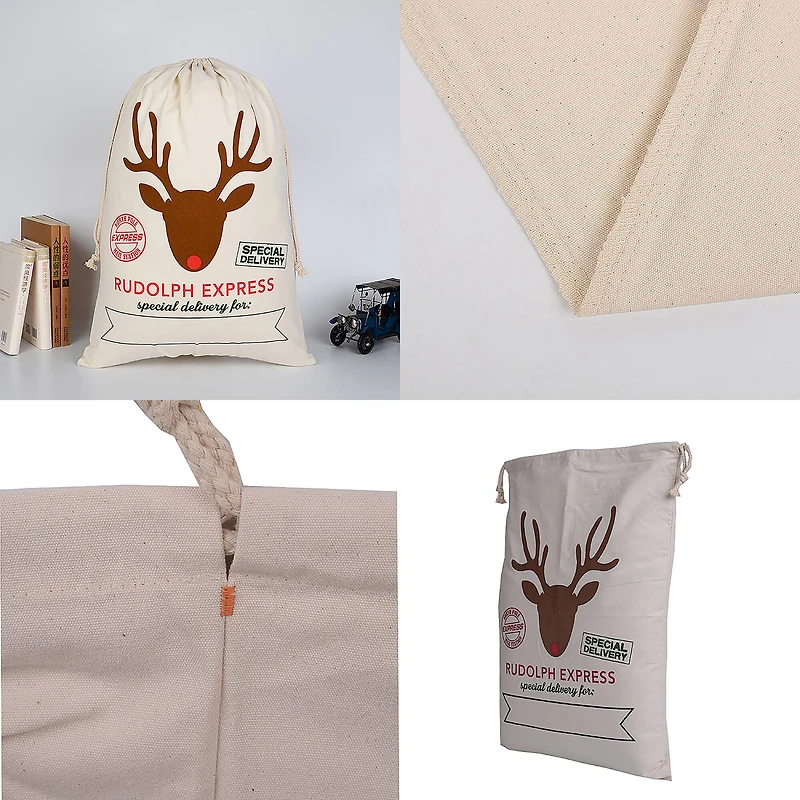 19" x 26" Rudolf Express Cotton Christmas Drawstring Bag