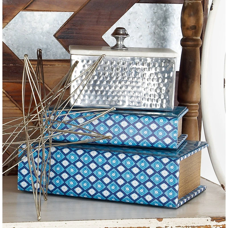 Gray Rectangular Aluminum Jewelry Box with Stoneware Lid