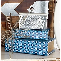 Gray Rectangular Aluminum Jewelry Box with Stoneware Lid