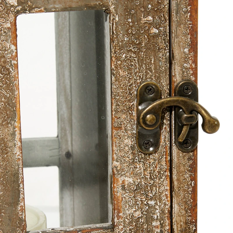 Set of 2" Brown Wood Rustic Lantern, 33", 27"