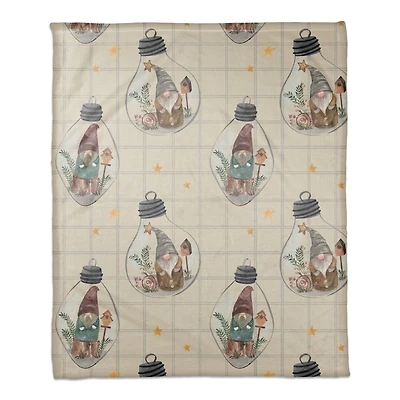 Cream and Gray Check Gnome Globe Pattern Coral Fleece Blanket