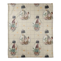 Cream and Gray Check Gnome Globe Pattern Coral Fleece Blanket