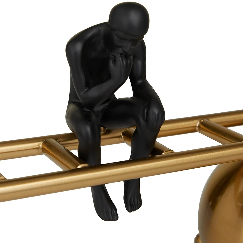 27" Gold Metal Thinking People Sculpture with Balancing Ladder