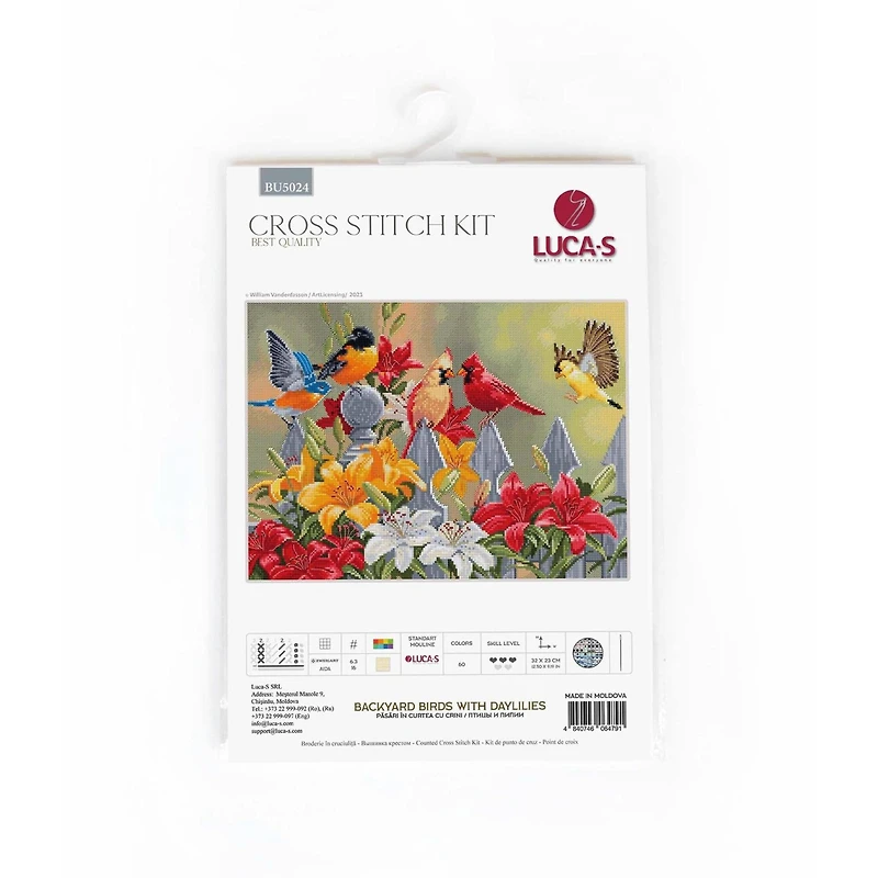 Luca-S Backyard Birds with Daylilies Counted Cross-Stitch Kit