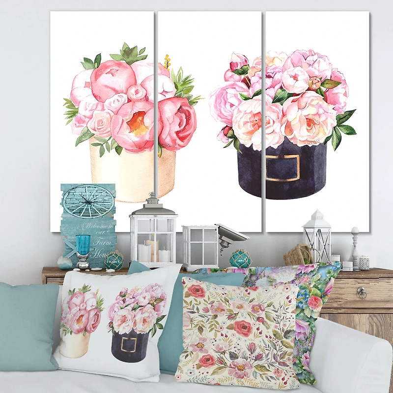 Designart - Flower Box With Peonies and Rose