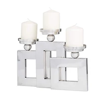 Silver Stainless Steel Modern Candle Holder, 11" x 14" x 6"