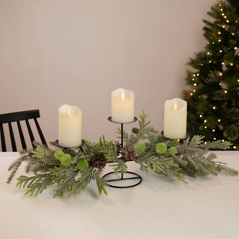 26" Holiday Foliage & Tiered Metal Candle Holder