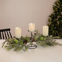 26" Holiday Foliage & Tiered Metal Candle Holder