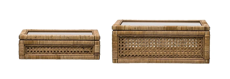 Hello Honey® Cane & Rattan Display Box with Glass Lid Set