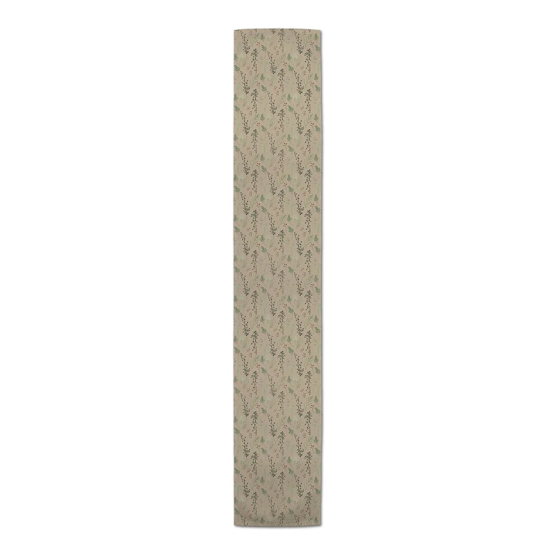 90" Brown Holiday Greenery Cotton Twill Runner