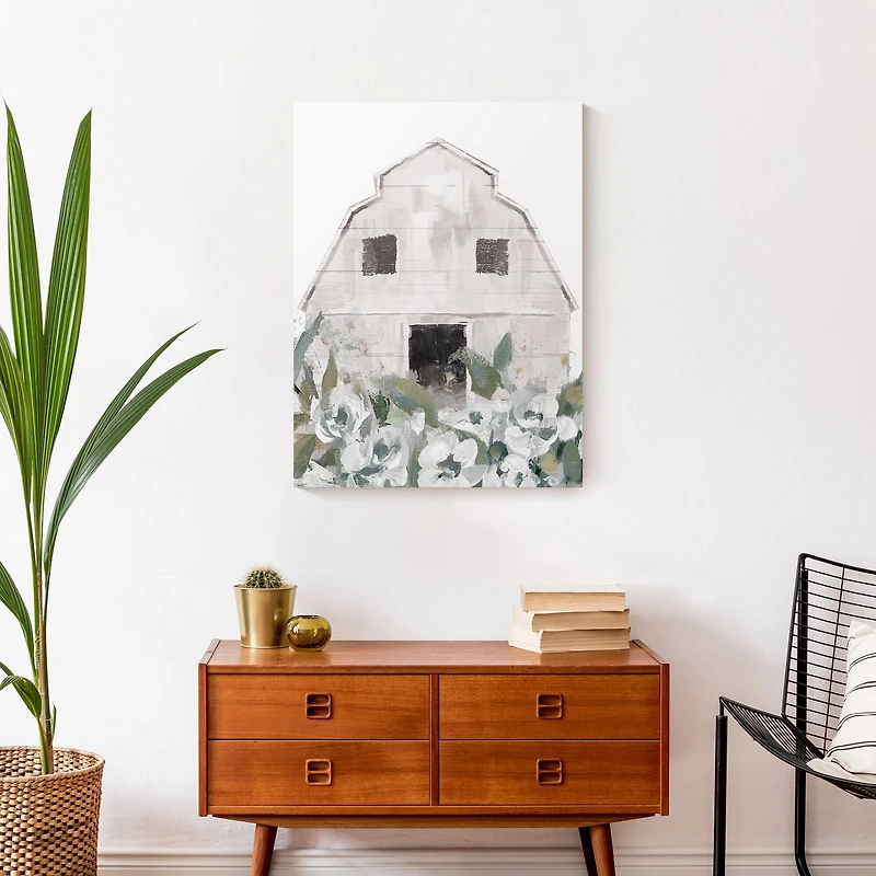 Sage Floral Barn Canvas Wall Art