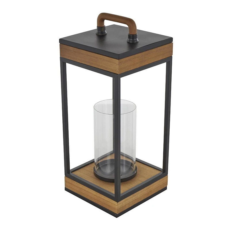 17" Brown Metal Open Frame Candle Lantern with Black Metal Accents