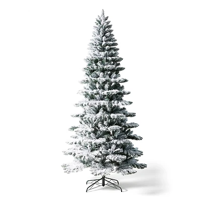 9ft. Pre-Lit Flocked Slim Spruce Artificial Christmas Tree, Warm White LED Lights