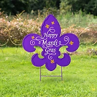 Glitzhome® 24" Mardi Gras Metal Fleur-de-Lis Yard Stake