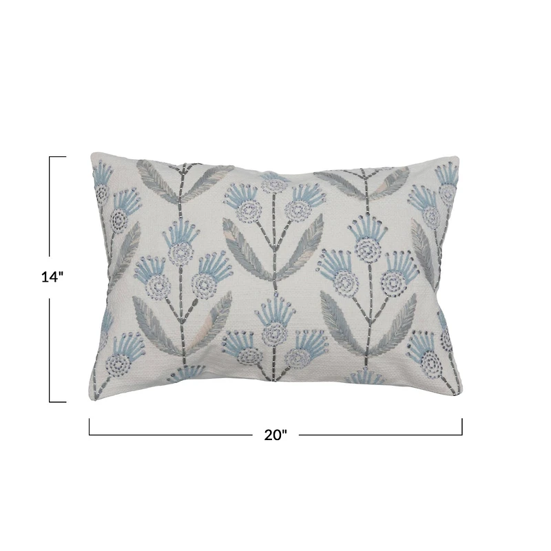Hello Honey® Blue & Neutral Floral Cotton Embroidered Pillow