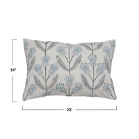Hello Honey® Blue & Neutral Floral Cotton Embroidered Pillow