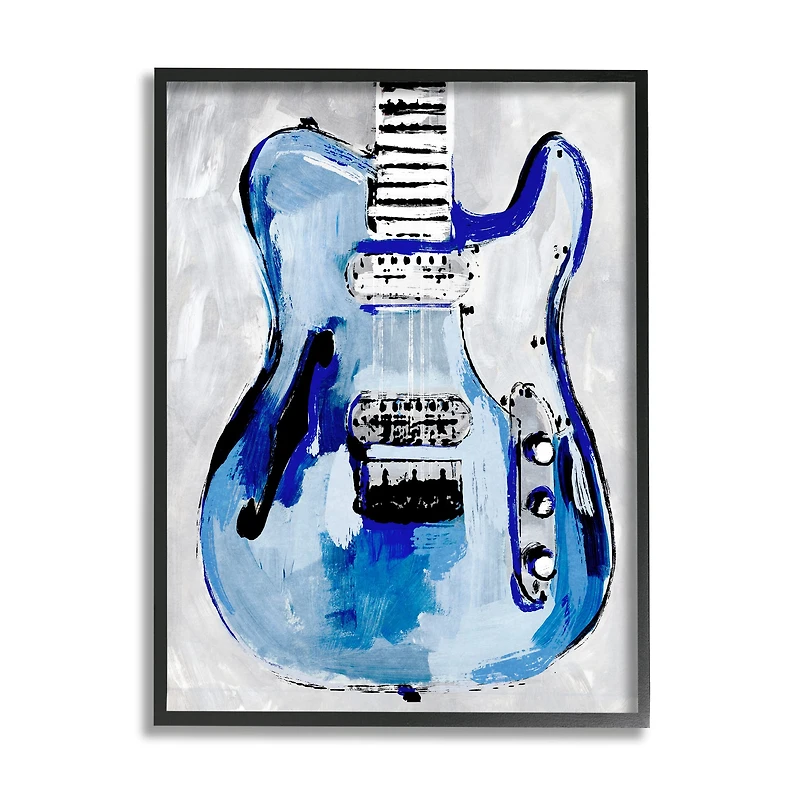 Stupell Industries Abstract Rockstar Guitar Modern Painting Blue Grey Framed Wall Art