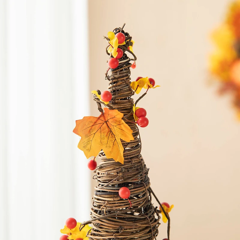 Glitzhome® Rattan Berries & Maple Leaves Table Tree Set