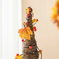 Glitzhome® Rattan Berries & Maple Leaves Table Tree Set