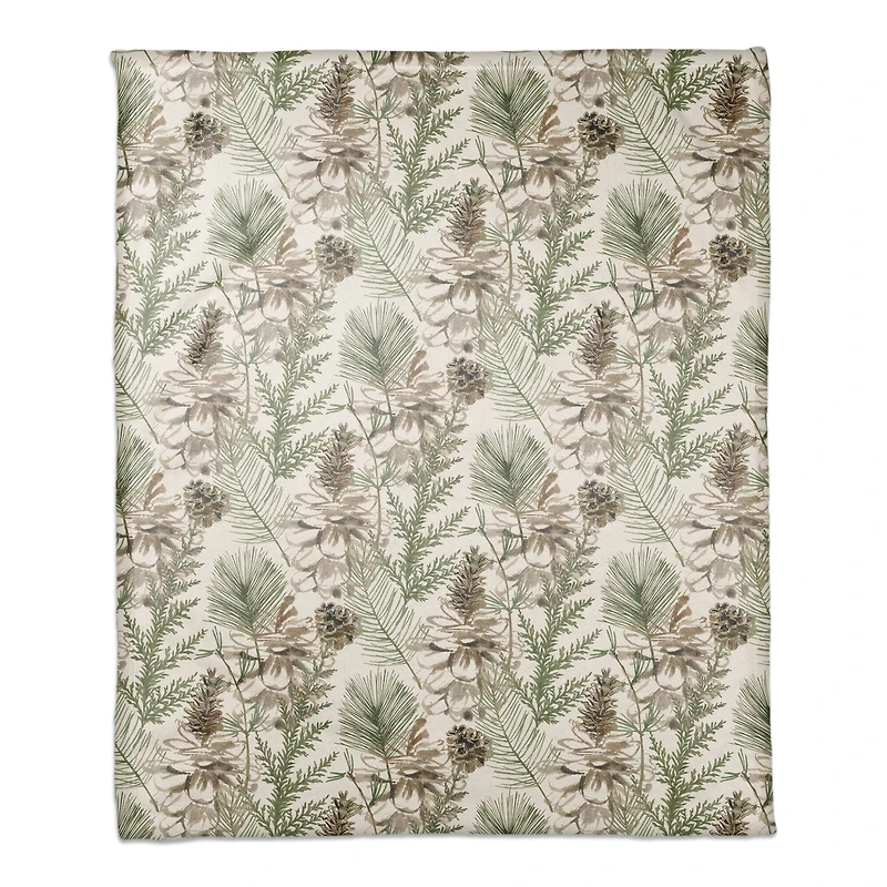Pinecones & Greenery on White Coral Fleece Blanket