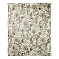 Pinecones & Greenery on White Coral Fleece Blanket
