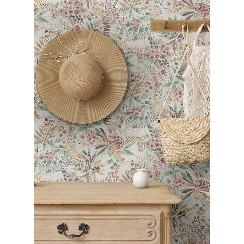 NuWallpaper Teal Peach Naupaka Peel & Stick Wallpaper