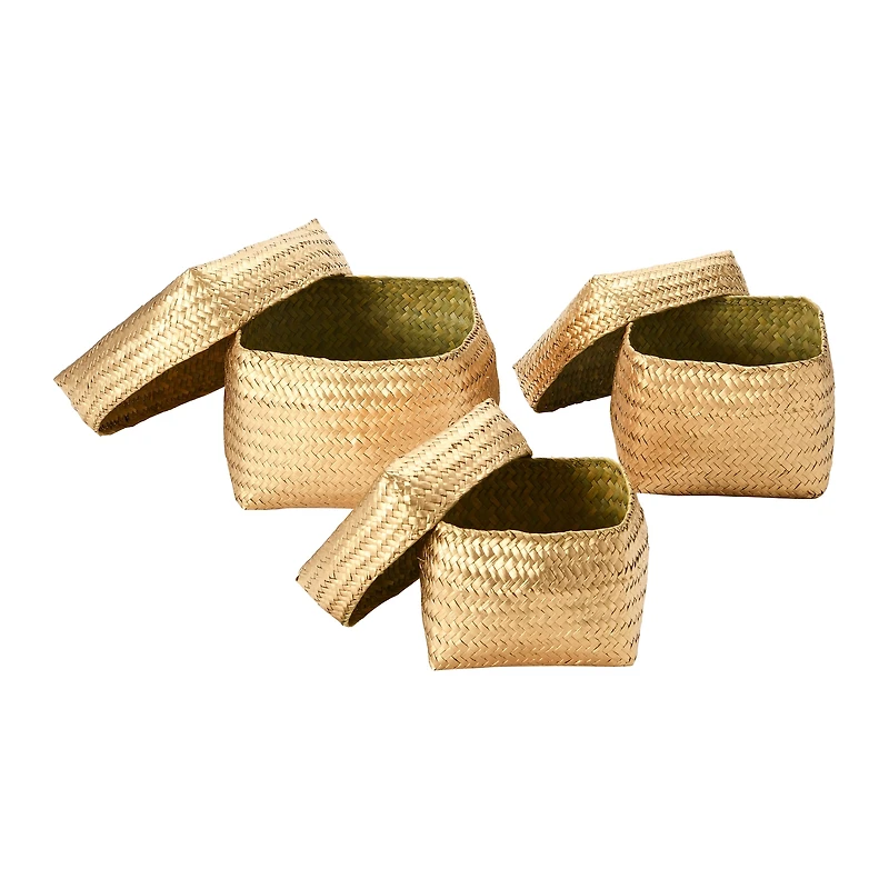 Hello Honey® Gold Hand-Woven Seagrass Baskets with Lids Set