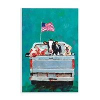 Stupell Industries Farm Animals Pickup Truck Waving American Flag Wall Plaque Art