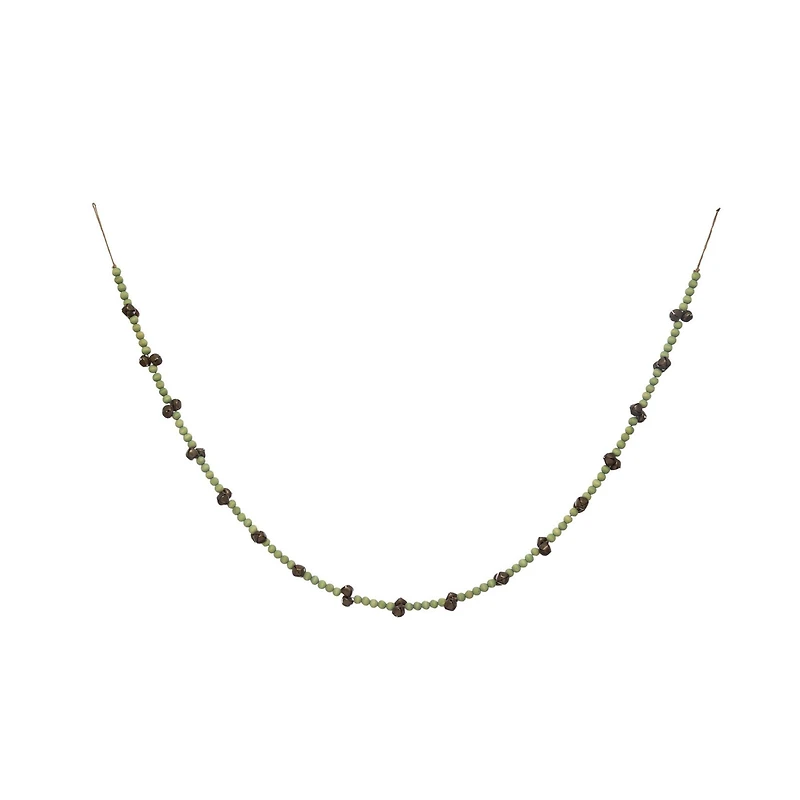 Hello Honey® 6ft. Green Paulownia Wood Beads & Jingle Bells Garland